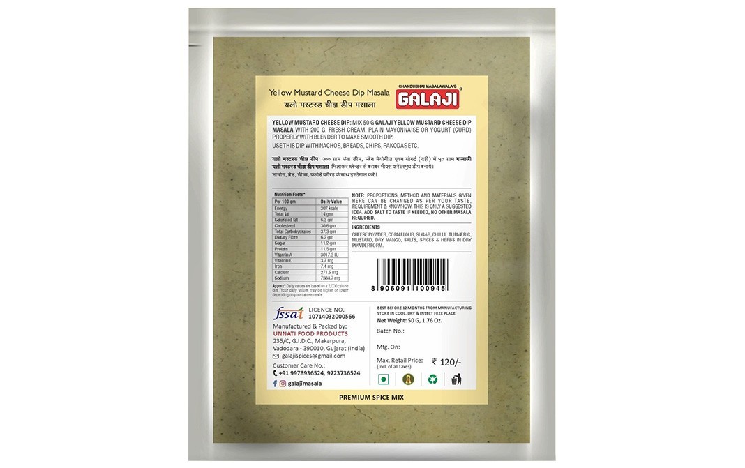Galaji Yellow Mustard Cheese Dip Masala   Sachet  50 grams